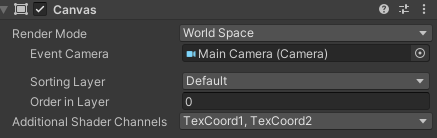Screenshot showing Canvas component configured with additional shader channels